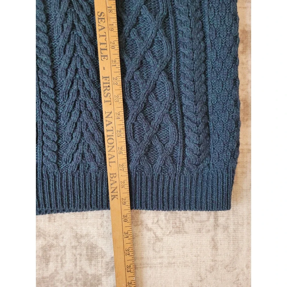 Aran Crafts Ireland Merino Wool Cable Knit Quarter Zip Sweater Blue Size M